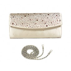 Evening Bag - 12 PCS - Satin w/ Jeweled Flap - Beige - BG-100277BEI